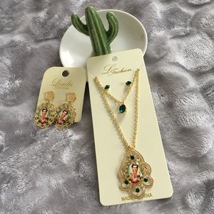 Frida Kahlo Earrings & Layered Necklace